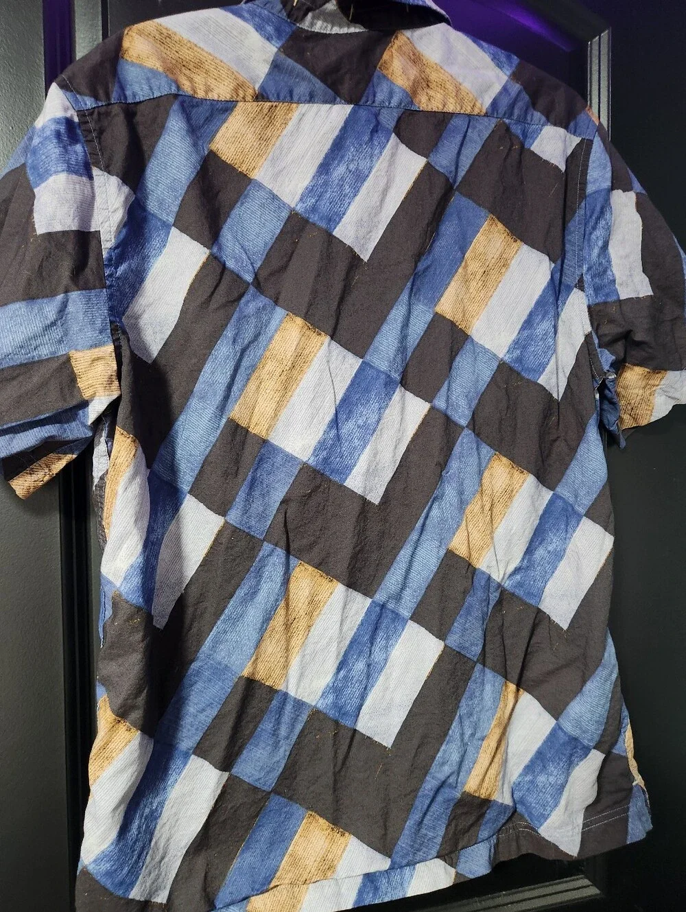 Banana Republic Mens  Blue & Brown Short-Sleeve Geometric Shirt